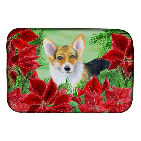 Pembroke Corgi Poinsettas Dish Drying Mat