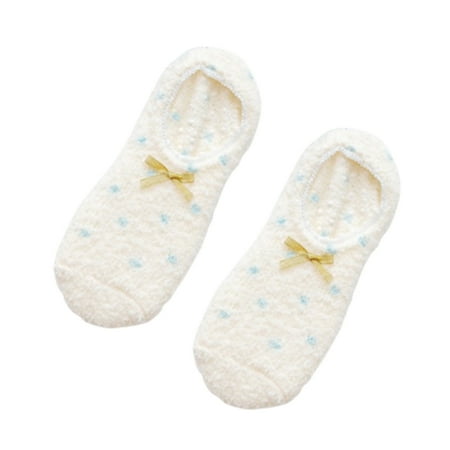 

YEUHTLL Women Winter Fuzzy Velvet Slipper Boat Socks Striped Print Sweet Bow Non Skid Warm Fleece Fluffy Plush Low Cut Home Hosiery with Grippers
