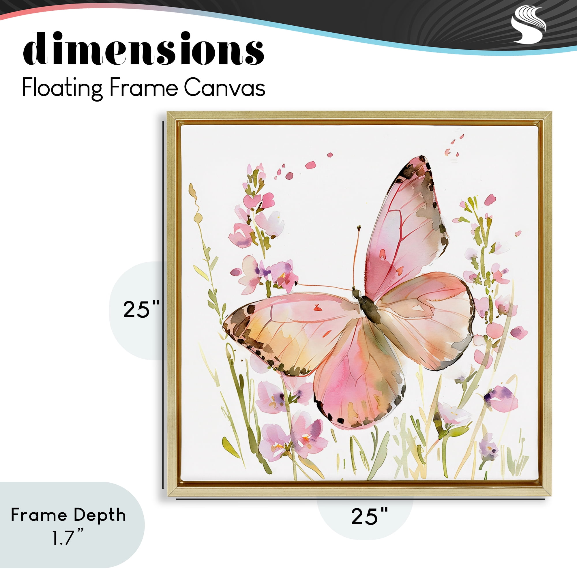 Stupell Industries Colorful Spring Butterfly Pink Gold Framed Floater Canvas Wall Art, design by Creative Studio