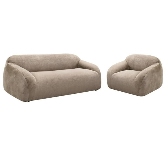 Roundhill Furniture Adell Polar Bear 2-Piece Living Room Set, Sofa and Swivel Chair, Camel Brown
