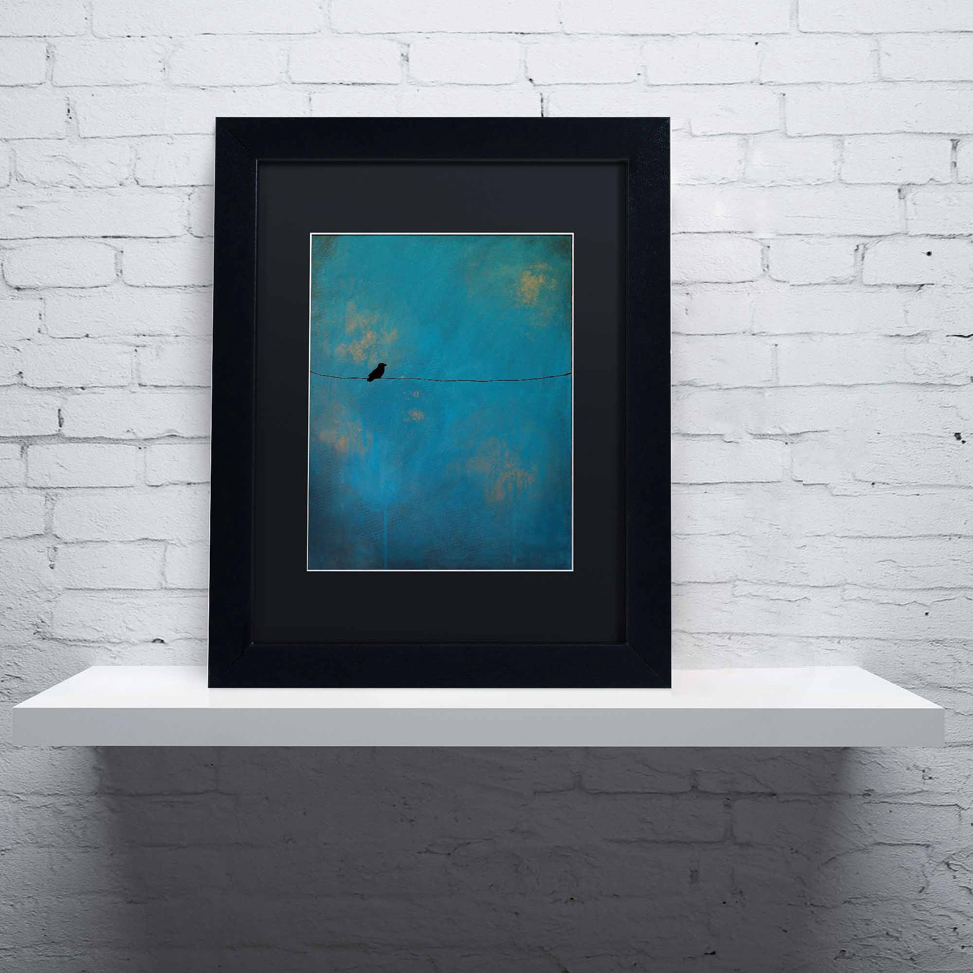 Trademark Fine Art "Lone Bird Blue" Canvas Art by Nicole Dietz, Black Matte, Black Frame