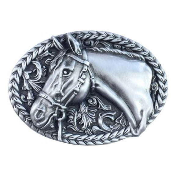 Antique Brushed Silver Western Rope Chain Horse Cowboy Oval Belt Buckle Boucle de Ceinture