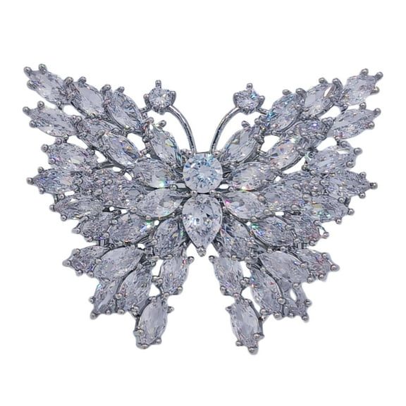 Butterfly Clear Cubic Zirconia Brooch, Silver-tone