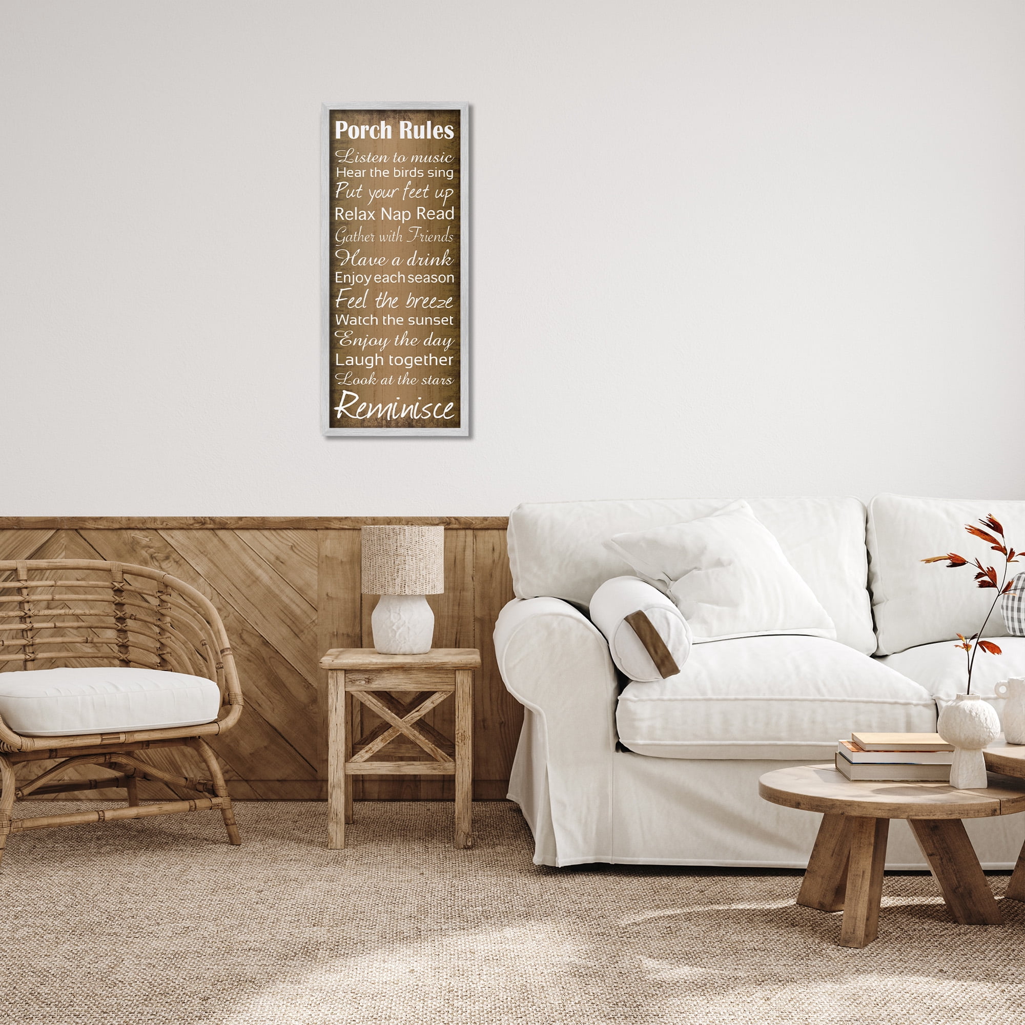 Stupell Industries Porch Rules Country Rustic Typography Painting Gray Framed Art Print Wall Art, 13 x 30