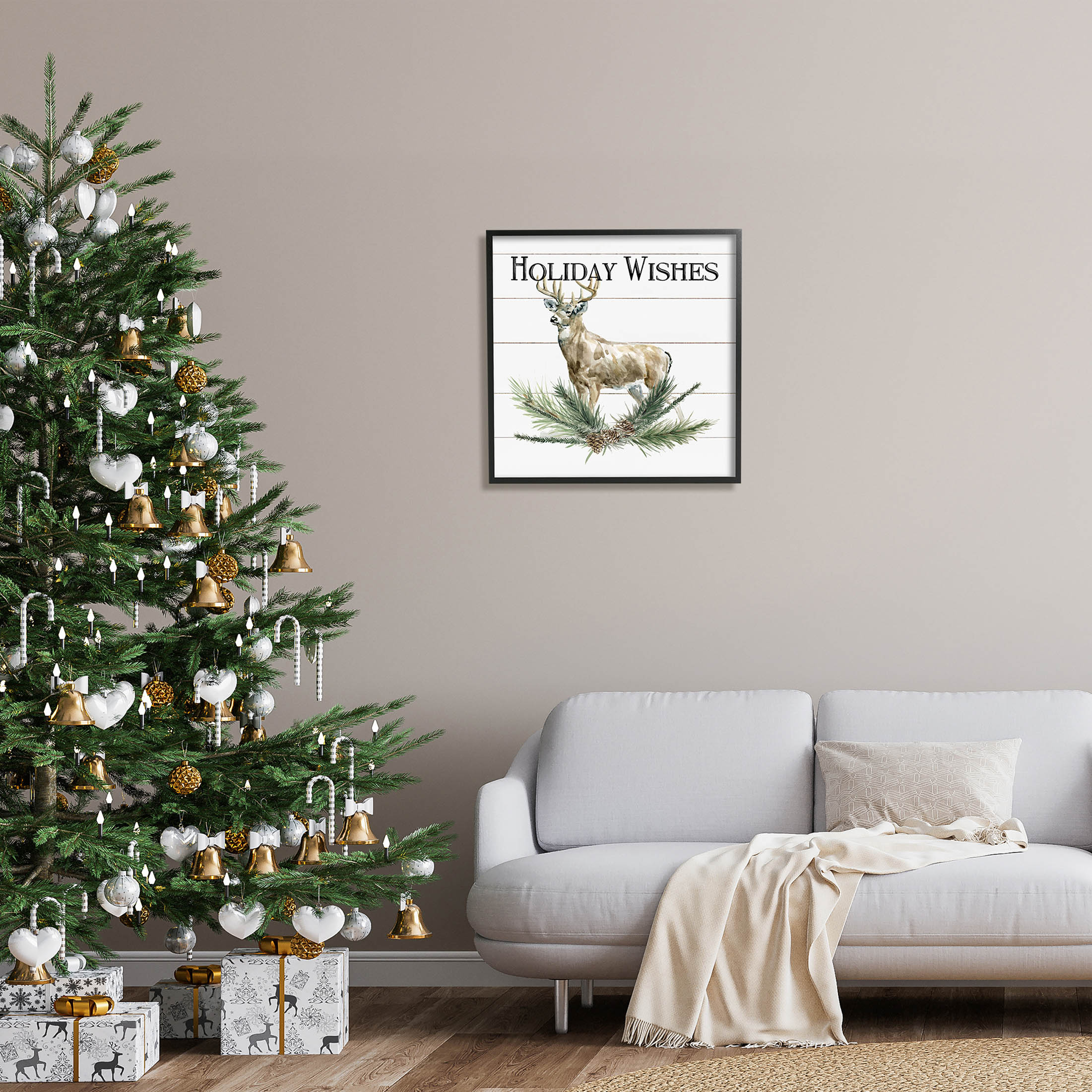 Stupell Industries Holiday Wishes Seasonal Deer Graphic Art Black Framed Art Print Wall Art, Design by Carol Robinson