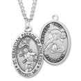 thumbnail image 2 of Men's Sterling Silver Oval Saint Sebastian Wrestling Medal + 24 Inch Endless Rhodium Plated Chain| USA Made, 2 of 3
