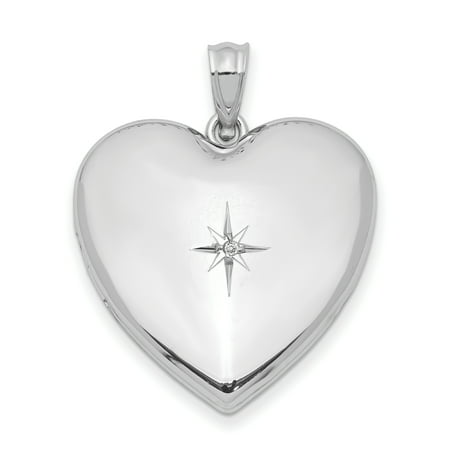 Diamond Star Pendant Necklace - 925 Sterling Silver 24mm Diamond Star Design Heart Photo Pendant Charm Locket Chain Necklace That Holds Pictures Gifts For Women For Her