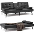 thumbnail image 1 of Shahoo Convertible Folding Futon Sofa Bed Sleeper Couch for Living Room Faux Leather Upholstered Loveseat My Lux Decor Round, 1 of 7