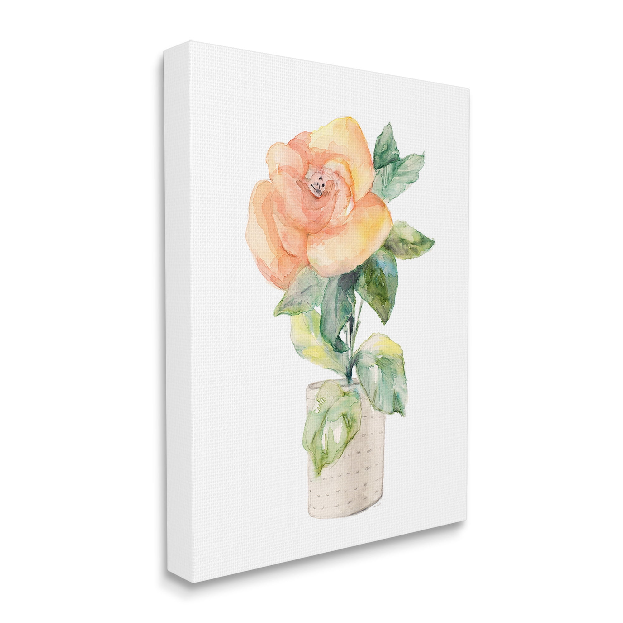Stupell Industries Rose Sprig in Planter Botanical & Floral Painting Gallery Wrapped Canvas Art Print Wall Art, 36 x 48