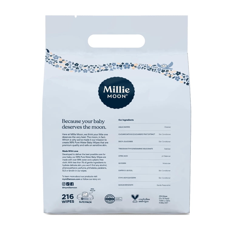 Millie Moon 99% Pure Water Baby Wipes, 216 Count photo 8