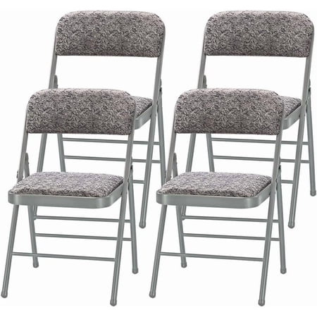 4 Pack Heavy Duty Folding Chairs Fabric Padded Seat & Back Steel Frame 350 lbs Capacity Portable Chairs for Extra Seating Parties Office & Home Fab Grey