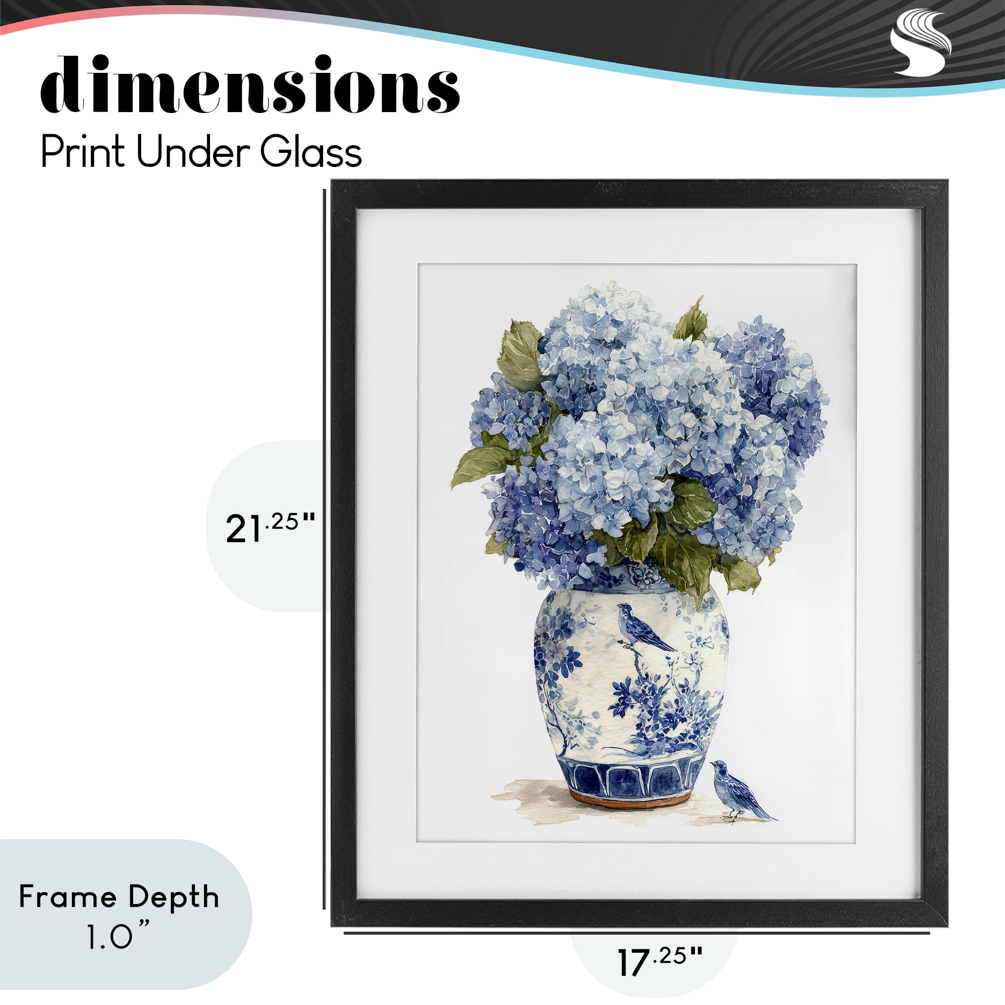 Stupell Industries Blue Bird & Hydrangea Vase Black Framed Print Under Glass, design by Imagine It Images