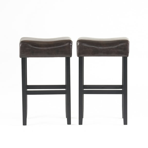 GDF Studio Adler Contemporary Bonded Leather Upholstered 30.5 Inch Backless Barstool, Set of 2, Brown and Matte Black