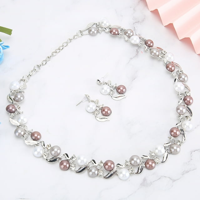 Conjunto de collar y pendientes, collar de perlas de imitación para mujer, conjuntos de joyas para dama, conjuntos de joyas de aleación, estética elegante