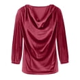 thumbnail image 5 of Women's Velvet Tops Dressy 3/4 Sleeve Drape Ruched T-Shirt Basic Velour Blouse Casual Solid Color Tee Shirt, 5 of 5