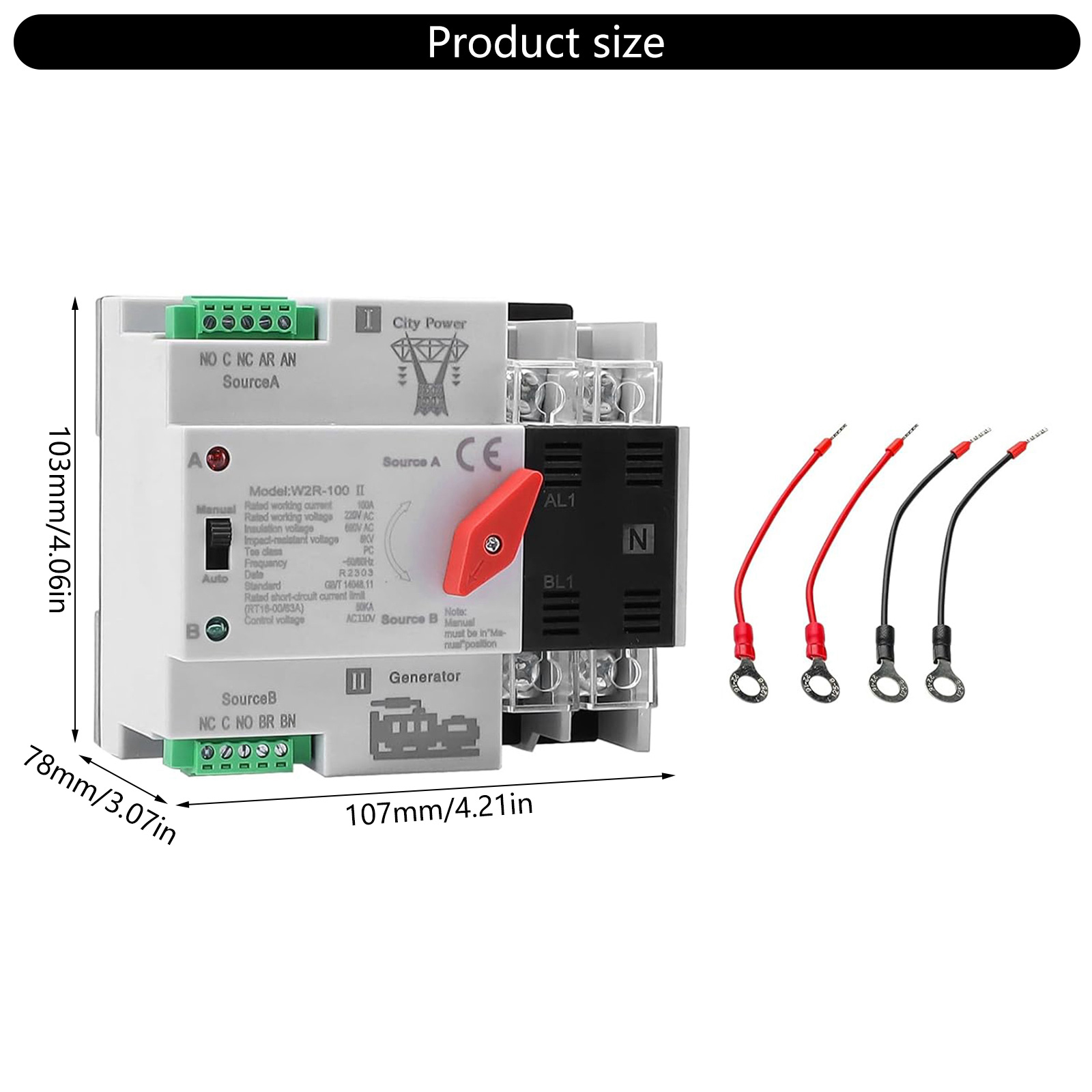 100A 2P Double Power Switches DIN Rails Mount Circuits Breaker Toggle Controller for Home Generator Easy to Install