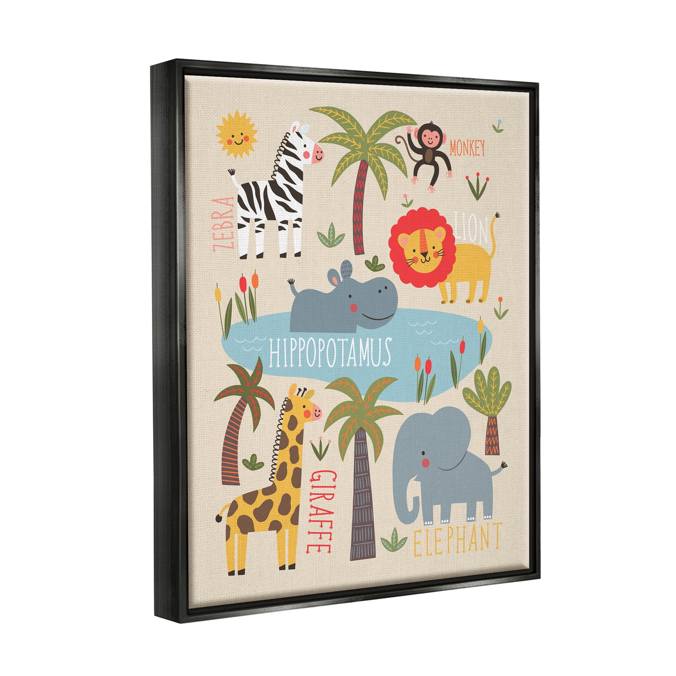 Jungle Wildlife Animals Safari Animals & Insects Graphic Art Jet Black Framed Art Print Wall Art