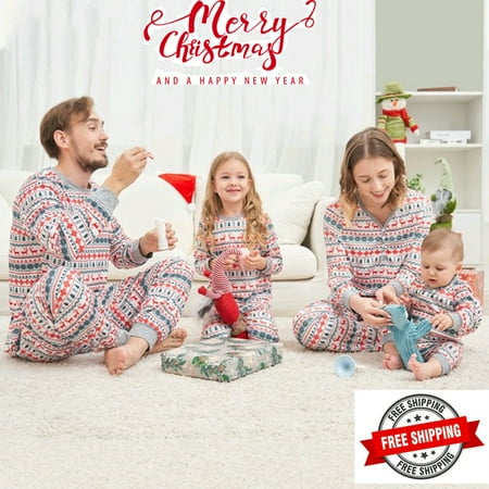 

Sunisery Christmas Pajamas for Family Matching Family Christmas PJs Sets Blue Elk Tree Printed Top Sleepwear