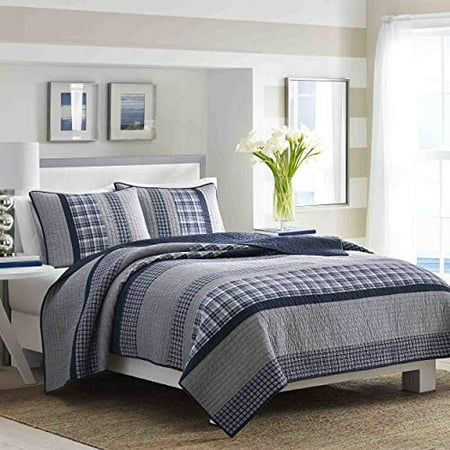 Nautica | Adleson Collection | 100% Cotton Reversible and Light-Weight Quilt Bedspread, Pre-Washed for Extra Comfort, Easy Care Machine Washable, Full/Queen, Blue/Grey