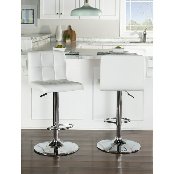 Linon Clayton 24"-32" Gas Lift Adjustable Metal Barstool in White Faux Leather