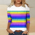 thumbnail image 2 of FAIWAD T-Shirt Femme à Blocs de Couleur Manches 3/4 Col Rond chandail-Over Haut Été Tendance à Rayures Imprimées Blouses, 2 of 4
