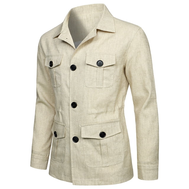 LOVZFMLL Jackets for Men's Solid Color Button Pocket Long Sleeved Hooded Lapel Casual Jacket