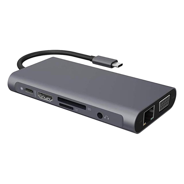 Hub usb, adaptador usb, hub 10 en un con Ethernet , 4K , VGA, puertos USB 3,0, puerto de carga PD, lector de tarjetas, Puerto Audio jinwen Adaptador de Dongle Hub USB C