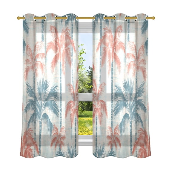 2 Panels Set Blackout Curtains Thermal Insulated Sun Protection Room Darkening Drapes for Bedroom Coral Palm Trees