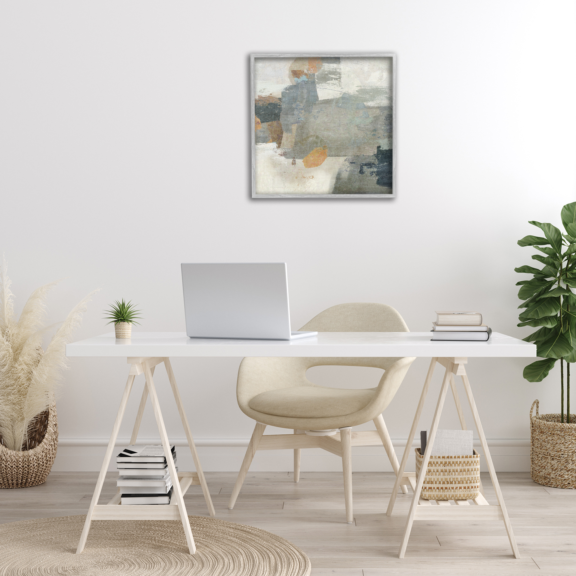 Stupell Industries Rustic Grey Paint Strokes Abstract Painting Gray Framed Art Print Wall Art, 24 x 24