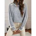 thumbnail image 4 of Fall Sweaters for Women Trendy Cute Cozy - Long Sleeve Colorblock Knitted Pullover Tops Grey M, 4 of 8