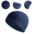 thumbnail image 4 of Gorro de natación unisex transpirable de tela suave de secado rápido para cabello largo y corto. Azul marino, 4 of 8