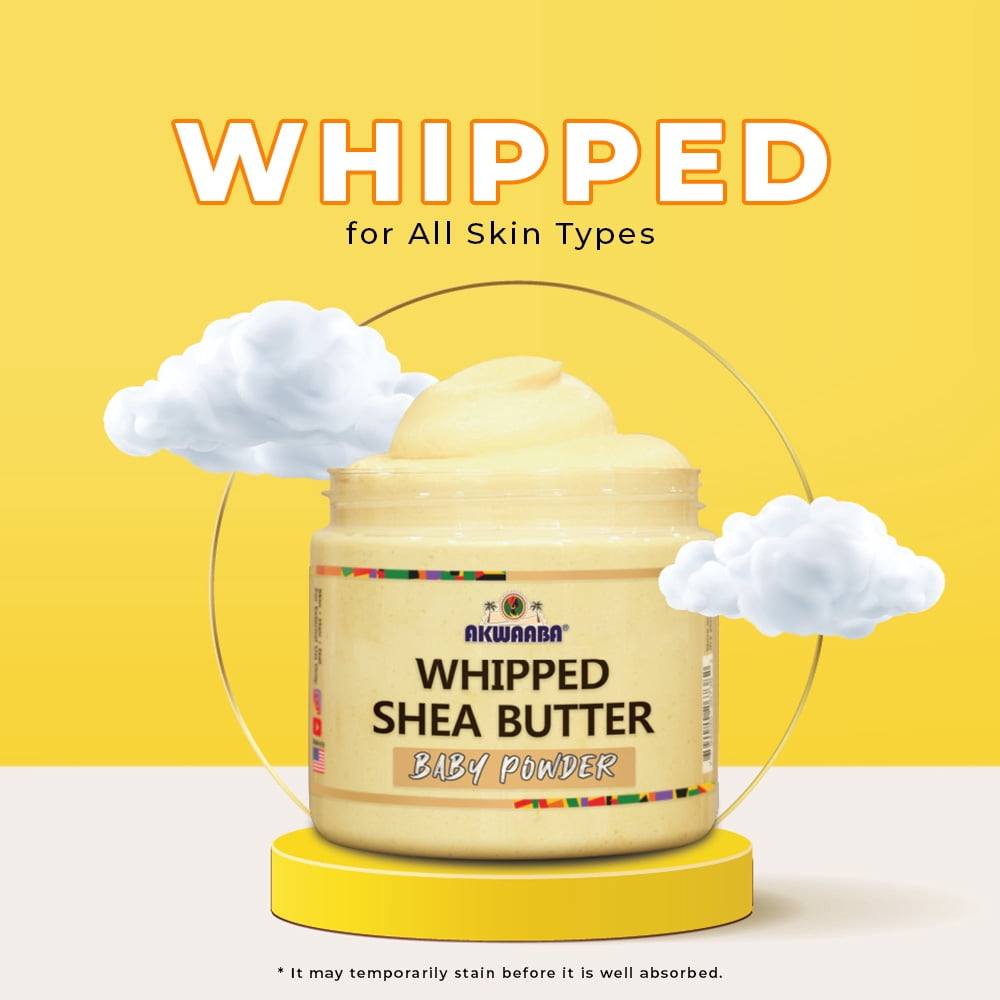 AKWAABA Whipped Shea Body Butter (Baby Powder) | Net Wt 12 oz | Whipped Shea Butter Blend | Moisturizing Care | For Skin | 340 g
