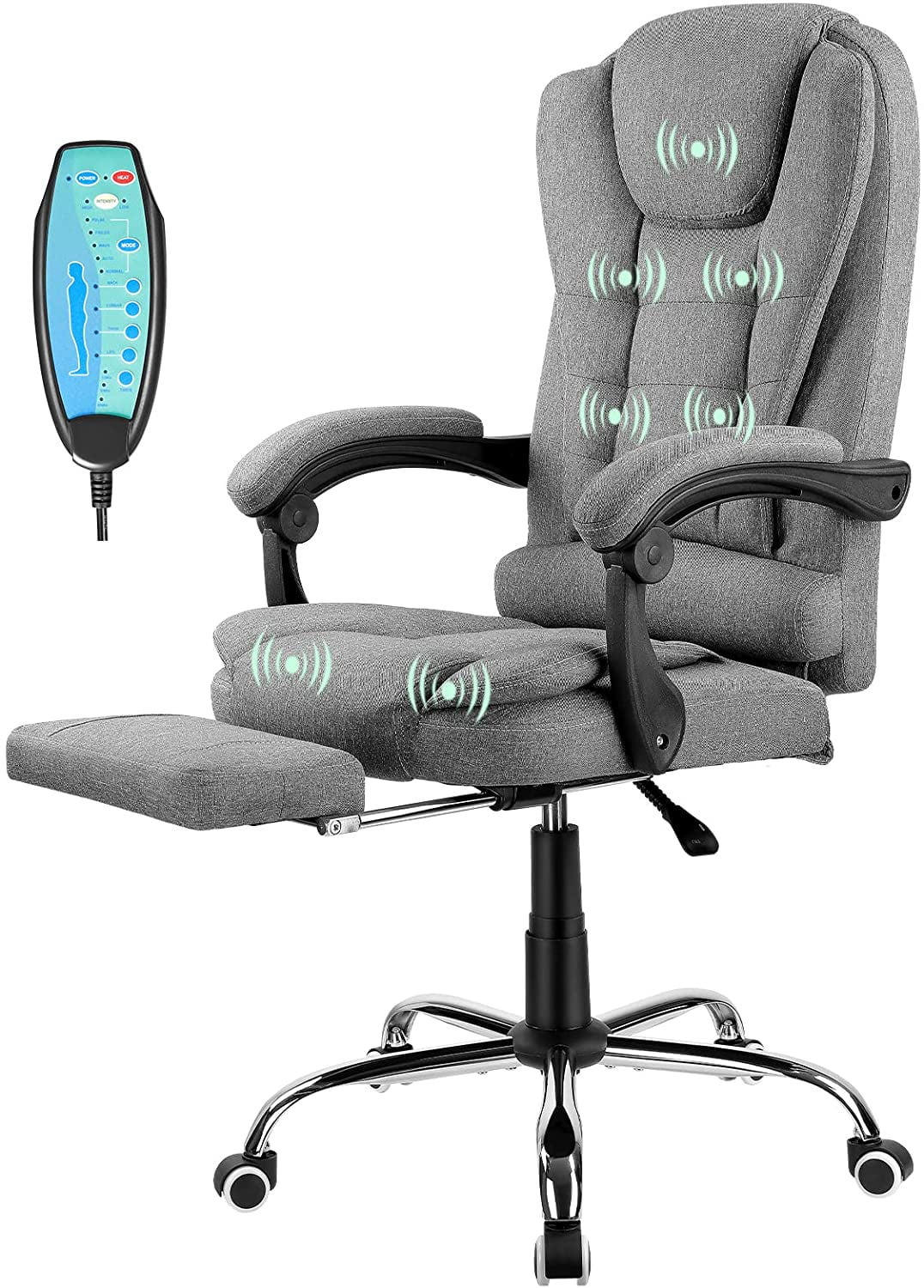 6 Point Racing Game Massage Chair Leather Ergonomic Computer Office Chair White 
