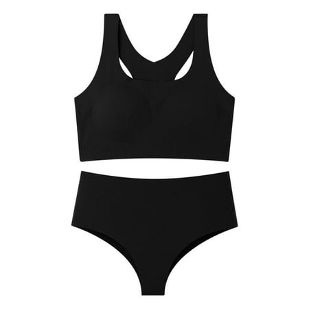 Mega Discount: Sports Seamless No-wire Bra Set Feminine Push-up Style Women s I-back Bra SOPATENOR Black S