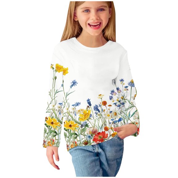 Bnwani Toddler Shirts Long Sleeve Crew Neck Casual Cute Tops 3-4t