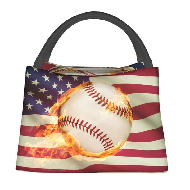 Fotbe Baseball Ball With Flag Bolsa Térmica Portátil con Estampado, Bolsa de Entrega de Alimentos Aislada, Bolsa Reutilizable de Gran Capacidad para Comidas y Supermercado