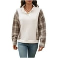 thumbnail image 2 of Craaazy Long Sleeve Shirts For Women Semi Open Collar Checkered Button Down Shirts For Women Plain Pullover Gifts For Women, 2 of 8