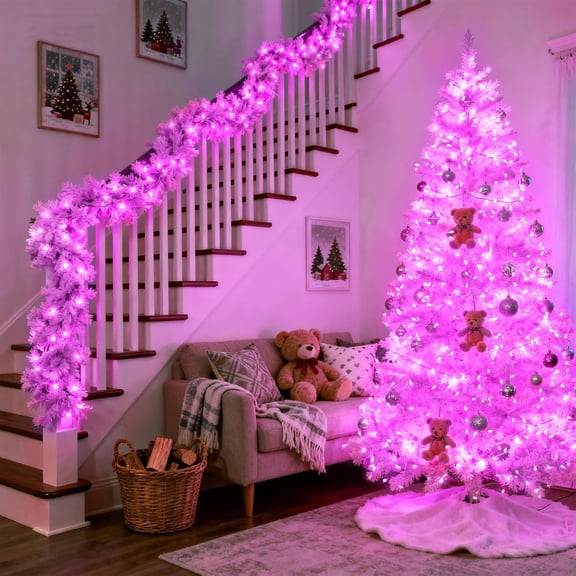 YUYAN-Connectable 100 LED Pink Christmas Lights, 33ft 8 Modes Room Lights Clear Wire, Plug in Pink String Lights Indoor Outdoor for Room Decor Christmas Tree Bedroom Valentines Party