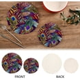 thumbnail image 4 of SKYSONIC Colorful Peacock Feather Pot Holders Trivets, 2 Pcs Heat Resistant Trivets,Embroidery Cotton Thread Weave Mats for Hot Pads Pans Pot Bowl Teapot for Kitchen Decor, 4 of 7