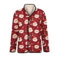 thumbnail image 3 of Women's Floral Print Stand Up Collar Pleated Cotton Long Sleeve Button Jacket with Vintage Christmas Design for Casual and Retro Style,Red,XL, 3 of 5