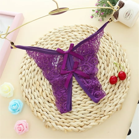 

Womens Lady Sexy-Lace Briefs Low Waist Knickers Thongs Panties Underwear（Purple One Size）