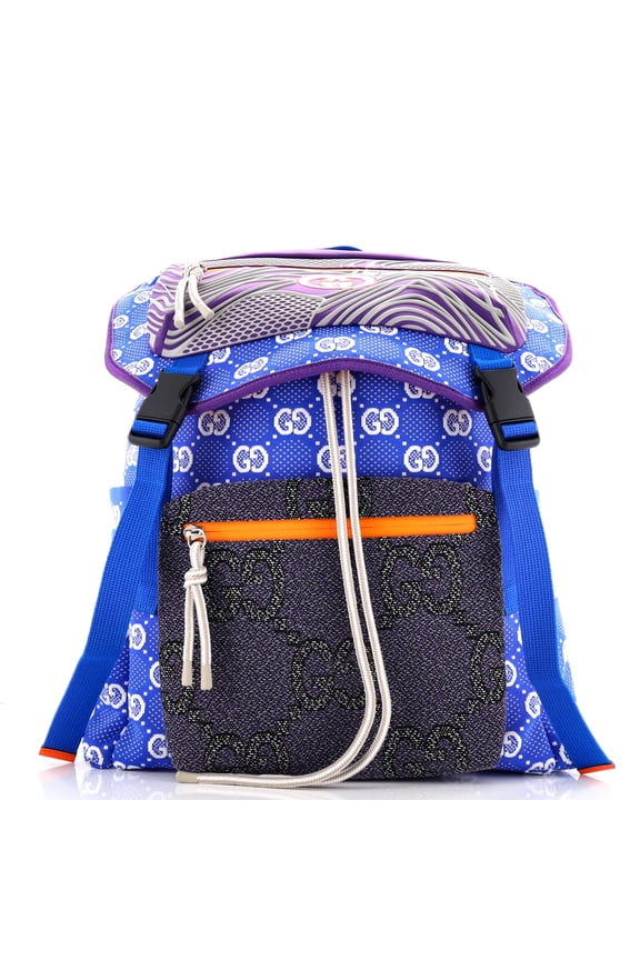 Pre-Owned Panelled Double Buckle Backpack GG Jacquard Nylon and Rubber Large By Rebag
