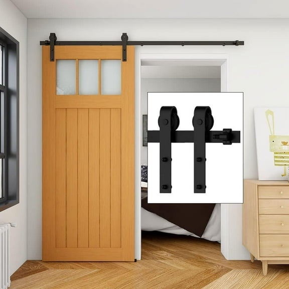 TSMST 8FT/96 Sliding Barn Door Hardware Kit, 4-11FT Track Kit for 48" Wide Single Wood Door, Heavy Duty, Slide Smoothly and Quietly, Easy to Install, Black J Shape