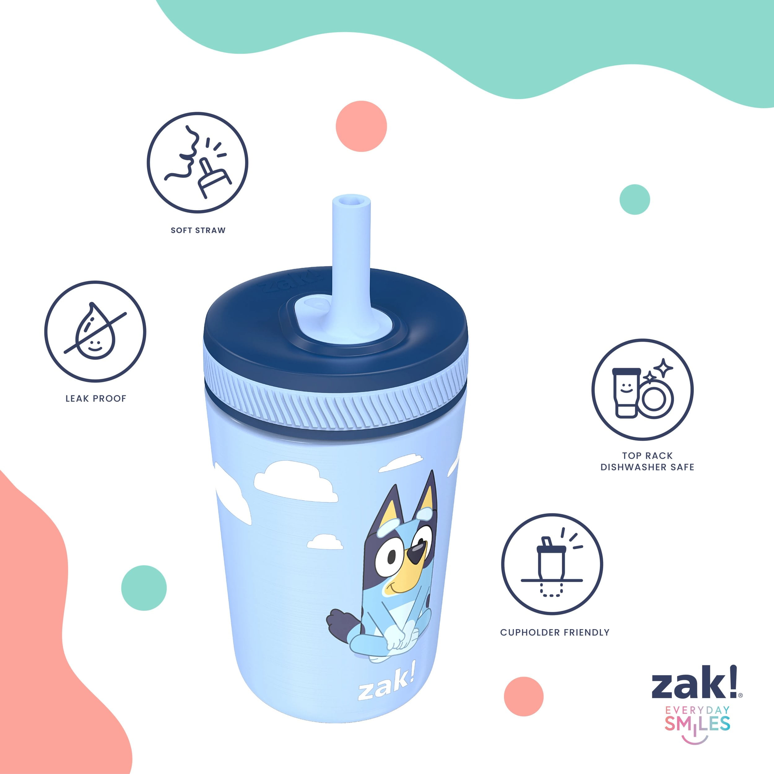 Bluey★送料込み★引き出し Zak Designs 12oz Bluey Kids Straw Tumbler, Stainless Steel Vacuum