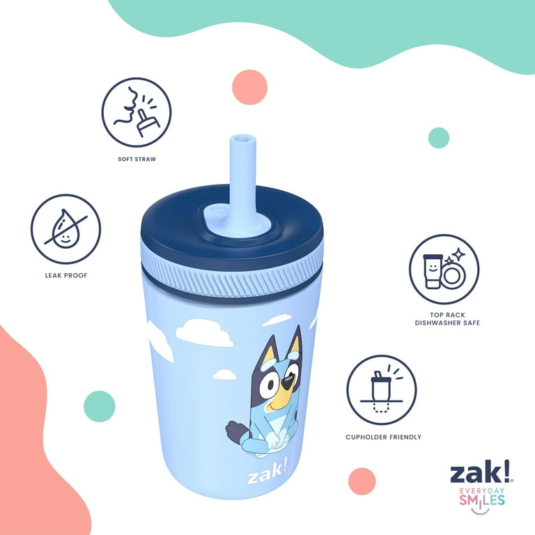Zak Designs 12oz Bluey Kids Straw Tumbler, Stainless Steel Vacuum