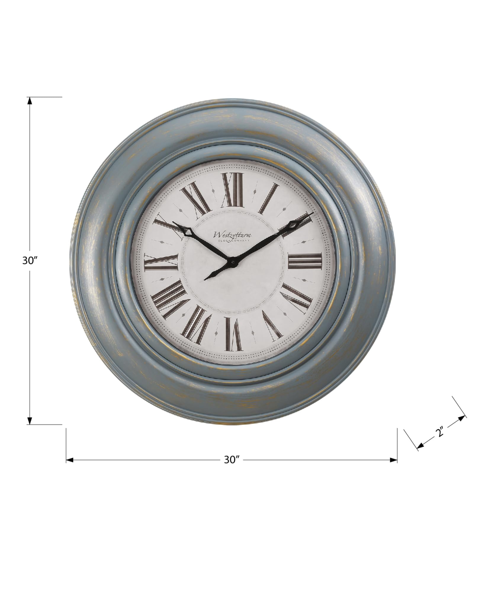 Clocks - 30" Round - Large Oversized - Wall Clock - Antique Blue - Transitional
