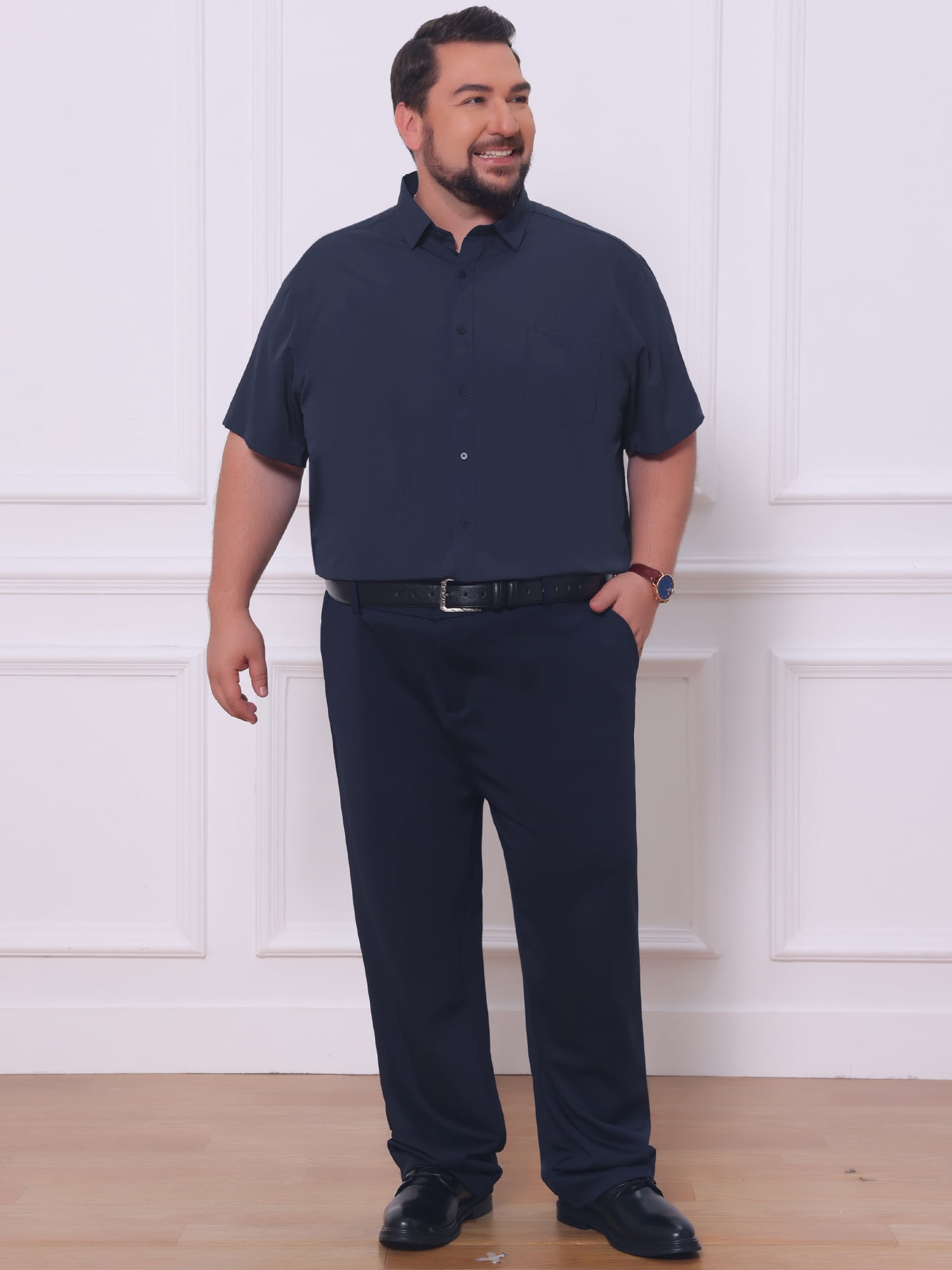 DARING DIVA Men's Big and Tall Business Dress Shirt with Chest Pocket 2XL Dark Blue