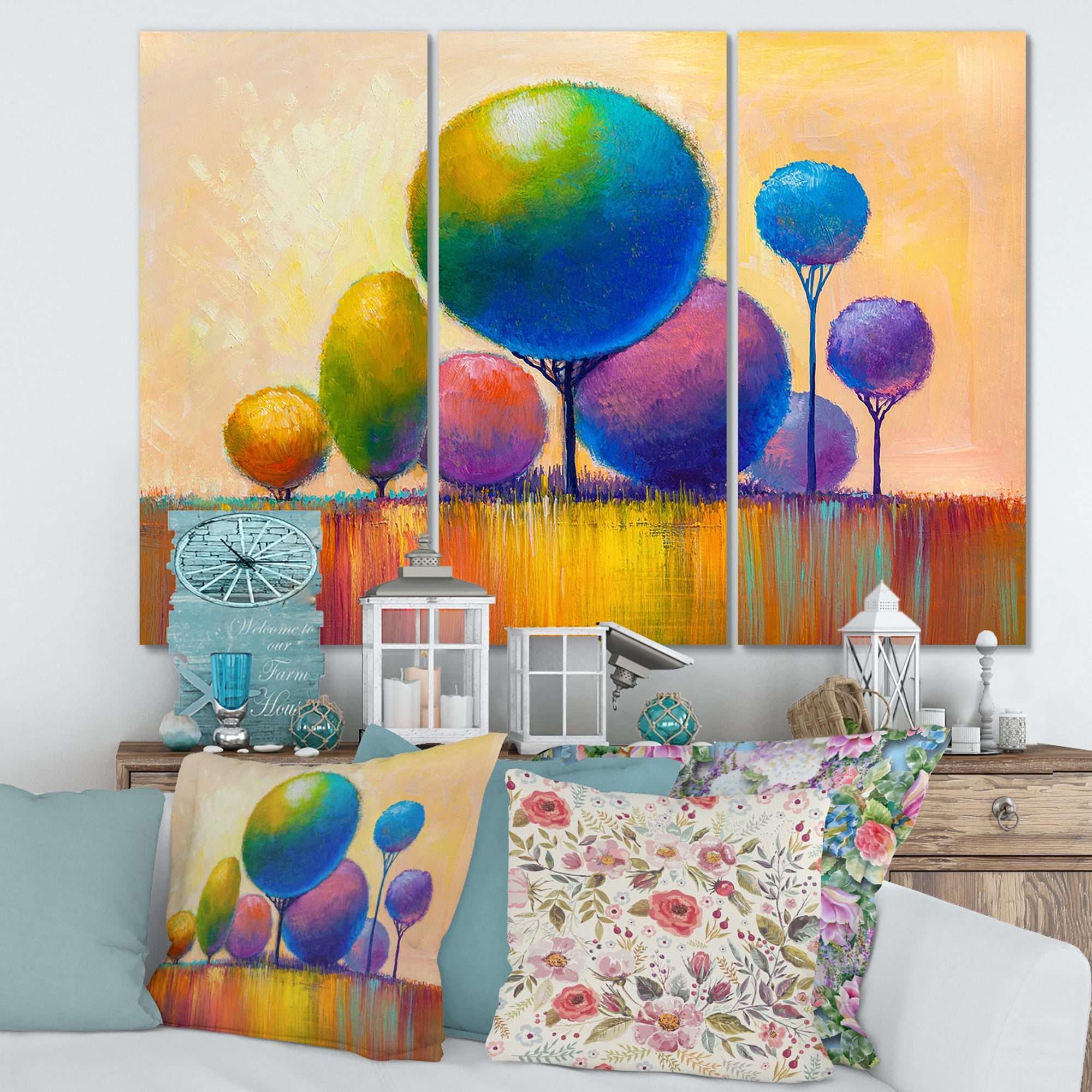 Designart ' Ornamental Colourful Trees VIII ' Modern Canvas Wall Art Print