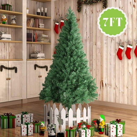 7' Artificial Christmas Tree Unlit - Amazingforless 7ft Fake Christmas Pine Tree 890 Tips Green 7 Foot Christmas Tree with Plastic Base for Holidays 7' x