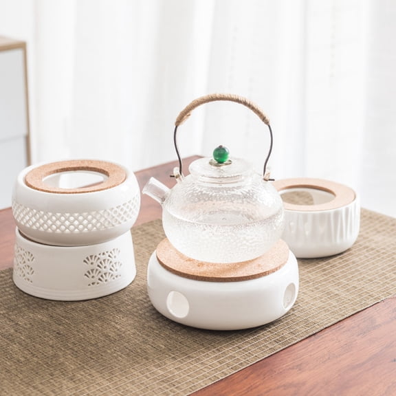 MLINS  Round Ceramic Tea Warmer Hollow Teapot Modern Home Decor White